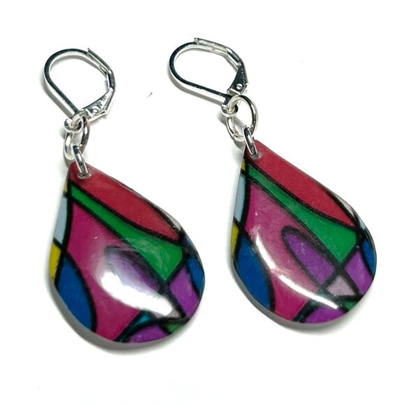 Earrings ECHO VALLEY SPARKS Lever Back Drop Resin Wearable Pop Art Jewelry - Picture 1 of 6